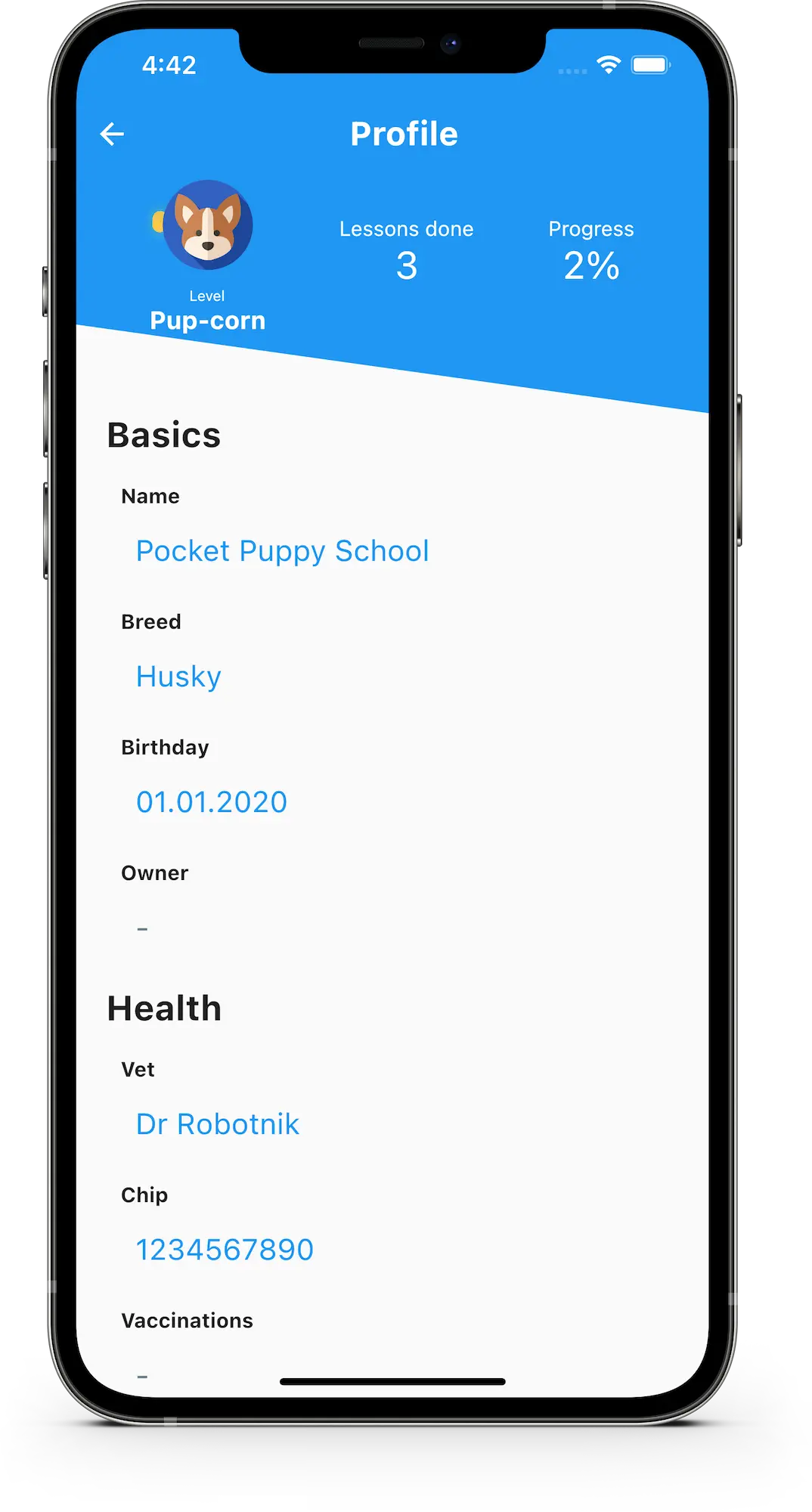 dog training app puppy profile